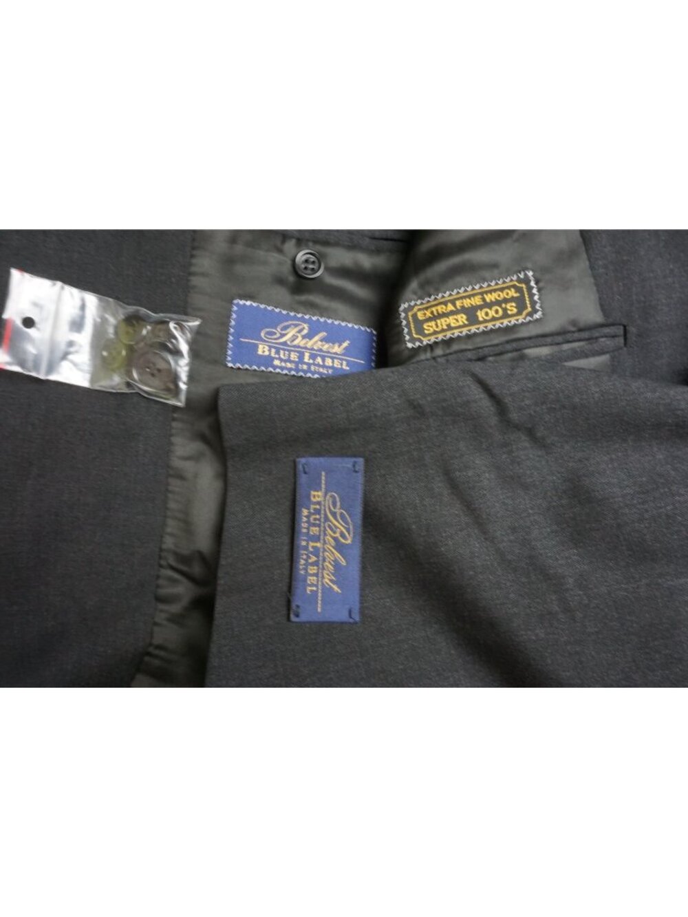 Belvest Solid Gray S100s Wool 2 Pc Suit Jacket Pants Sz 42R Brand New